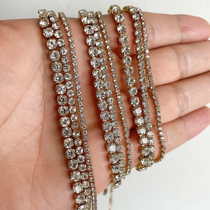 Stainless Steel Shiny Necklace For Men Women Gold Silver Color  Width 2/3/4MM Choker Necklaces With Rhinestones Jewelry Gifts PlatiNum