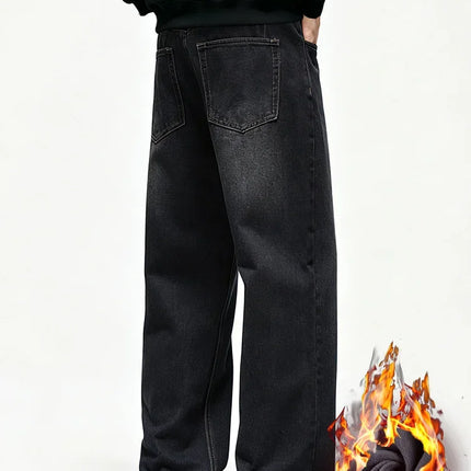 American Retro Jeans Men's 2026 Autumn and Winter with Plush New Trendy Brand High Street Casual Loose Straight Leg Long Pants