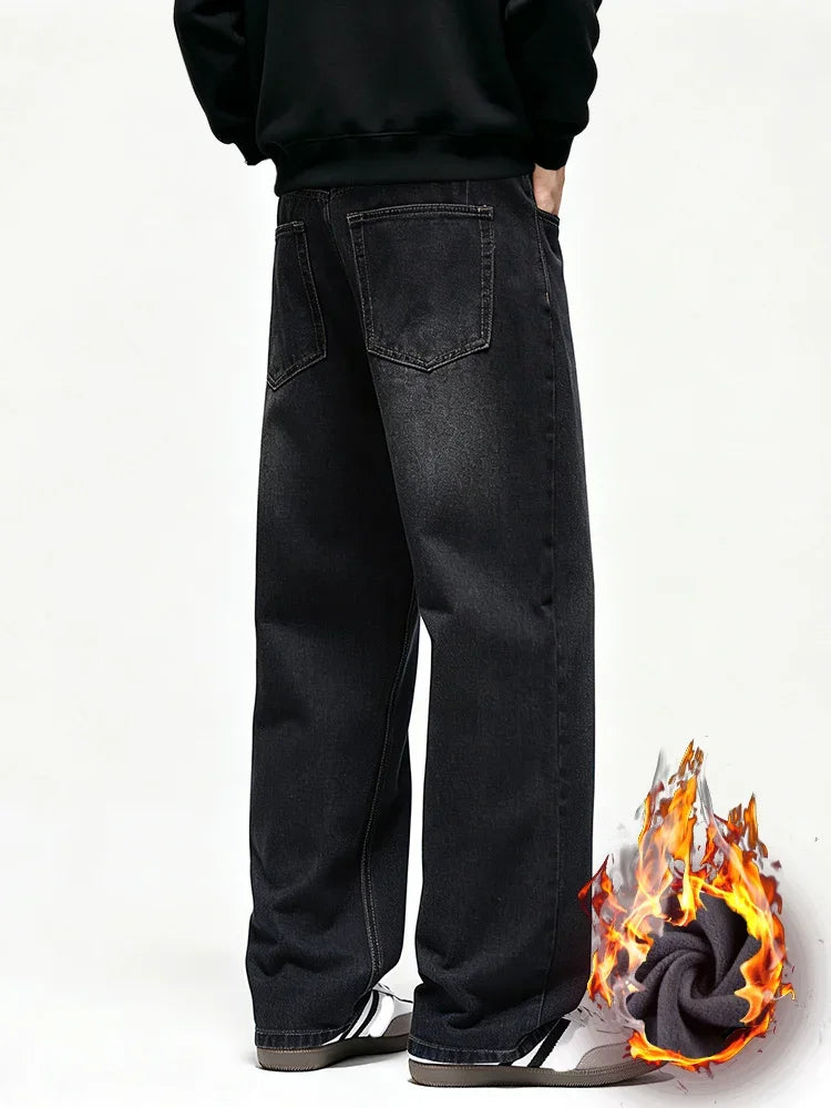 American Retro Jeans Men's 2026 Autumn and Winter with Plush New Trendy Brand High Street Casual Loose Straight Leg Long Pants