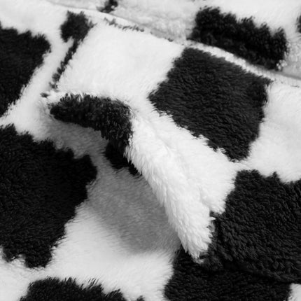 Men's Black & White Checkerboard Fleece Hooded Zip-Up Jacket Winter Thick Warm Sherpa Casual Coat