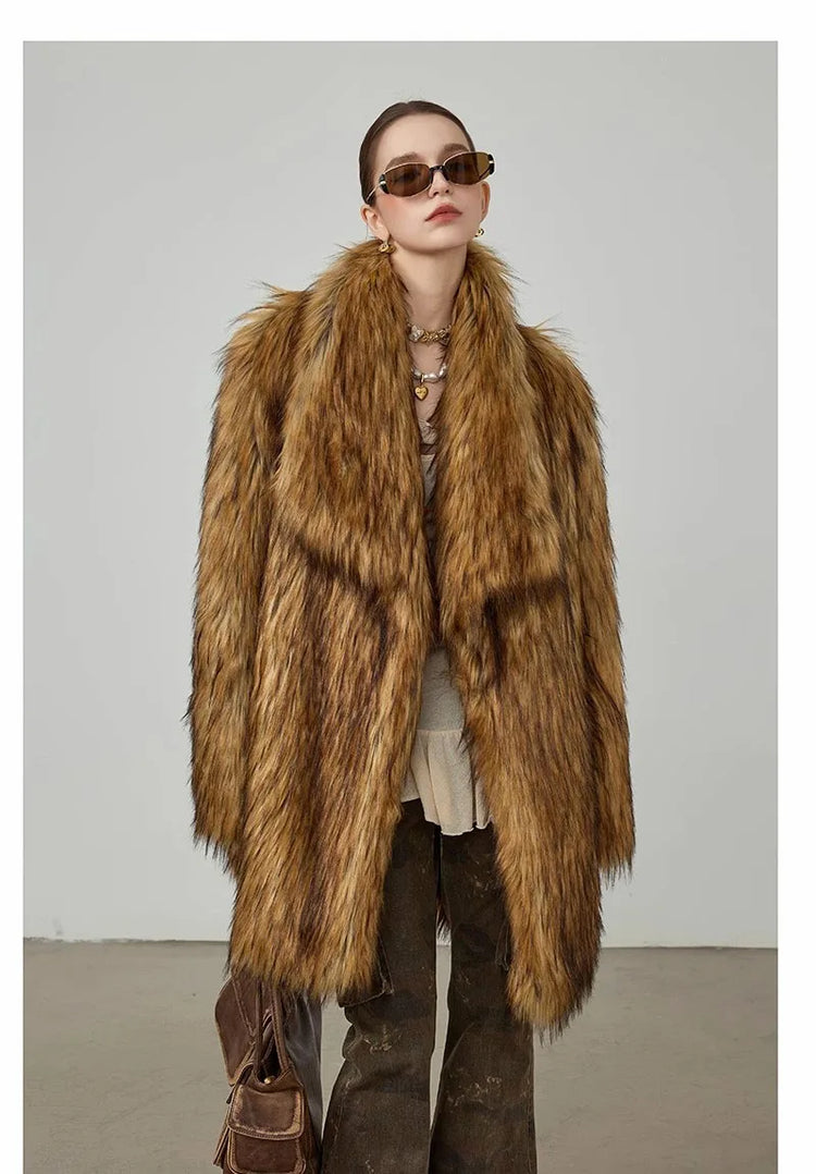 ZADORIN New in Coats & Jackets Luxury Winter Clothes Woman Lapel Long Brown Faux Fur Coat Loose Fluffy Jacket Woman Fur Coats