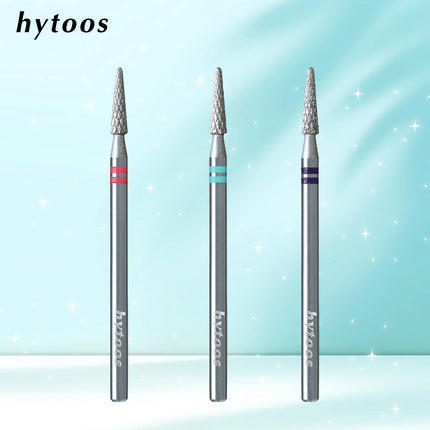 HYTOOS Round Cone Diamond Cut Pro Nail Drill Bits Chrome Russian Cuticle Bit for Electric Nail Drill Dead Skin Cleaner Prep Tool