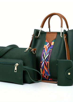 Set di 4 Borse da Donna in Pelle PU: Borsa a Tracolla, Borsa a Mano, Pochette e Portacarte