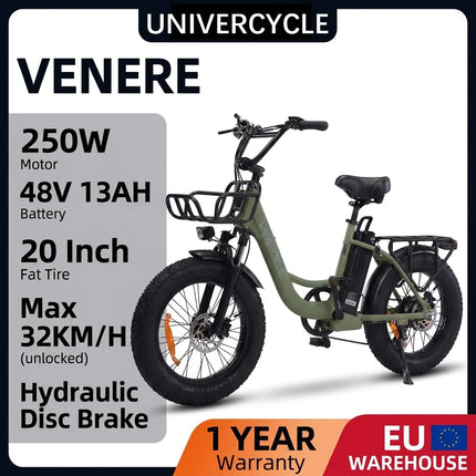 UNIVERCYCLE VENERE Bici elettrica, motore 500W potente 25 km/h, 48V 13Ah, freni idraulici, pneumatici larghi 20×4 pollici, lunga autonomia 45-55 km, per adulti