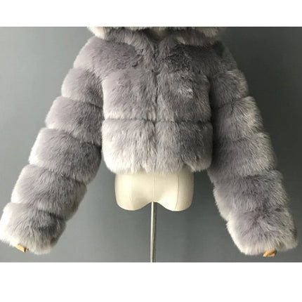 ZADORIN Fashion Cropped Faux Fur Coat Woman Warm Stand Fur Collar Slim Fluffy Fur Jacket Woman Tops Winter Fur Coats Streetwear