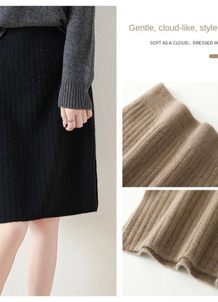 100% Wool Drawstring Skirt For Women's Autumn Winter Solid Color Slim Fit Elastic UltraShort Mini Waist Knitted Skirt PlatiNum