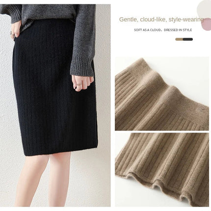 100% Wool Drawstring Skirt For Women's Autumn Winter Solid Color Slim Fit Elastic UltraShort Mini Waist Knitted Skirt PlatiNum
