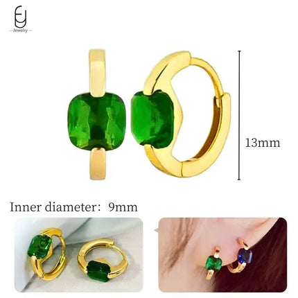 925 Sterling Silver Needle Green Zircon Gold Earrings Heart Hoop Earrings for Women Delicate Stud Earrings Luxury Jewelry Gifts PlatiNum