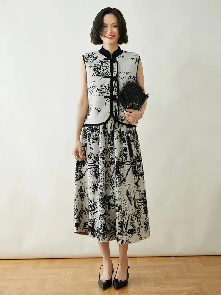 New 100% Pure Cashmere Half Skirt Women's Autumn Winter Mid-calf Knitted Full Skirt A-line High Waist Dress Retro Chinese Style PlatiNum