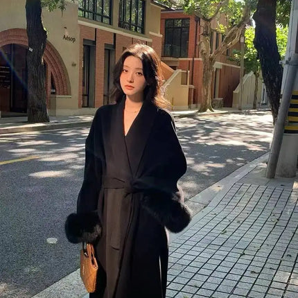 BJTZ Fox Fur Classic Long Double-Sided Pure Wool Coat For Women 2025 New Autumn Winter High-End Woolen Jacket