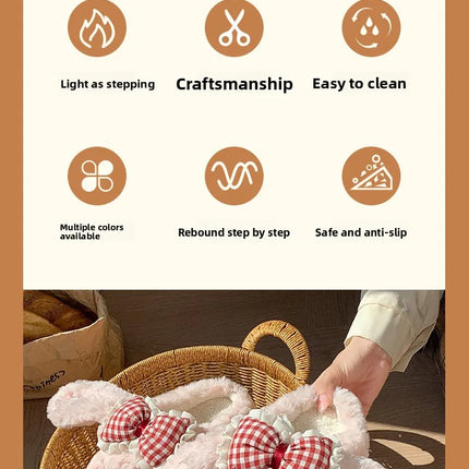 2026 New Women's Cotton Bow Bunny Slippers Winter Indoor Home Warm Household Wool Cotton Shoes Women Wear Indoor Winte