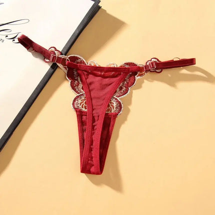 SP&CITY Butterfly Embroidery Lace Hollow Out Sexy Women's Thongs Low Waist Mesh Transparent Erotic Underpants Soft Thin T String