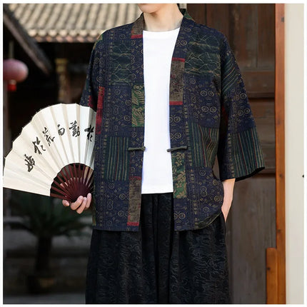 Camicie in Lino Stile Etnico con Stampa Yukata per Uomo e Donna, Abbigliamento Asiatico, Kimono Giapponese Harajuku, Camicie Retrò da Uomo