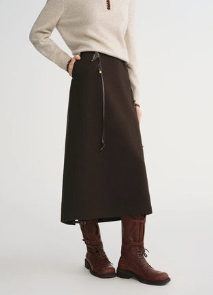 DUSHU Classic Long and Short Elastic Waist A-line Skirt 2025 Winter Skirt for Women Solid Simple Commuting Office Ladies College PlatiNum