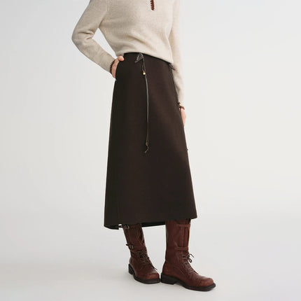 DUSHU Classic Long and Short Elastic Waist A-line Skirt 2025 Winter Skirt for Women Solid Simple Commuting Office Ladies College PlatiNum