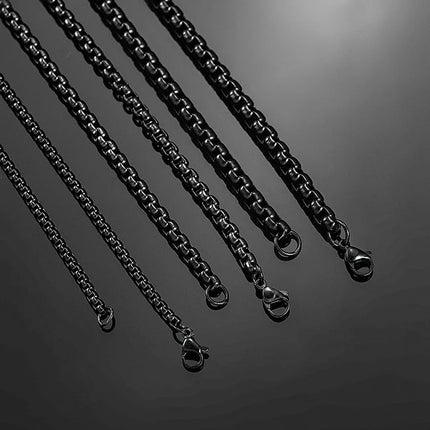 1 Piece 2mm/3mm/4mm/5mm Black Color Box Link Chain Classic Curb Necklace Stainless Steel Jewelry for Men Women PlatiNum