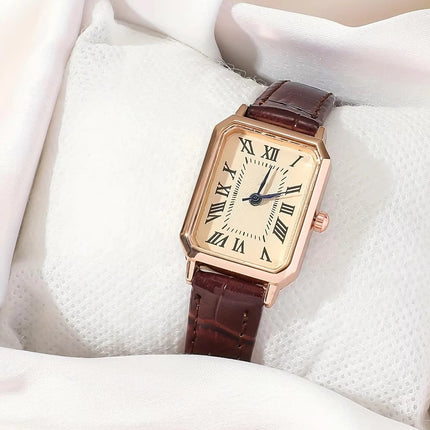 Orologio al quarzo con puntatore rettangolare Casual orologio da polso analogico in pelle PU retrò moda roma per donna e ragazza platinumshop
