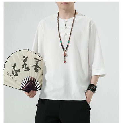 Camicie estive Uomo Stile cinese Kung Fu Tai Chi Camicette casual traspiranti tinta unita Uomo Cardigan tradizionale retrò Tang Suit