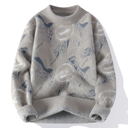 Autumn Winter Graffiti Men's New Sweater 2025 High Quality Men's Brand Hoodie Warm Knitted Tops High Street Trendy Bottom Shirt