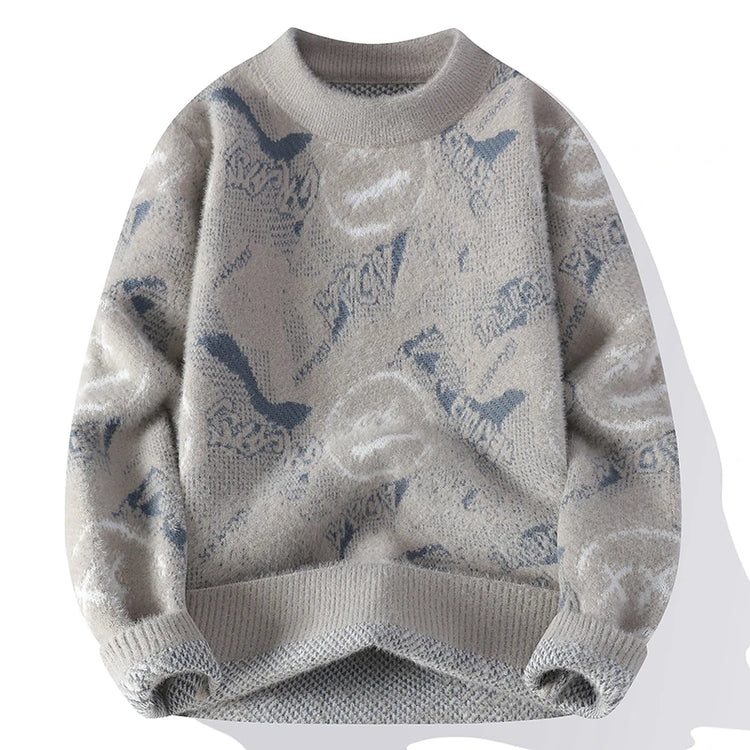 Autumn Winter Graffiti Men's New Sweater 2025 High Quality Men's Brand Hoodie Warm Knitted Tops High Street Trendy Bottom Shirt