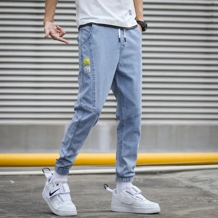 HIQOR Brand Men's Jeans Harem Denim Cargo Pants 2026 New Streetwear Jogger Hip Hop Cotton Trousers Male Blue Oversized 5XL 4XL PlatiNum