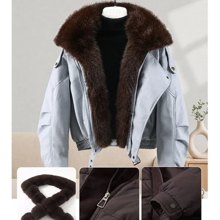 New Parkas Women Leather Jacket Big Fur Collar Tooling Cotton Jacket 2026 Winter Thicke Warm Cotton Padded Coat Female Outerwear
