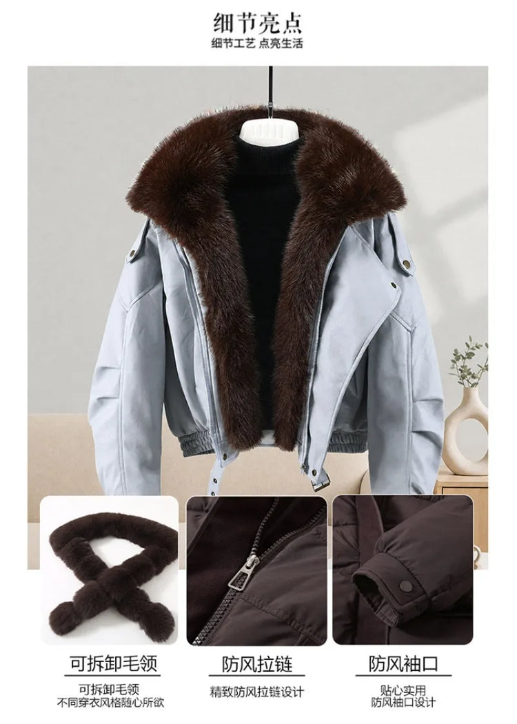 New Parkas Women Leather Jacket Big Fur Collar Tooling Cotton Jacket 2026 Winter Thicke Warm Cotton Padded Coat Female Outerwear