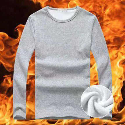 Thickened Fleece Men's T-shirt round Neck Base Shirt Autumn Clothes Winter Long Sleeve Breathable Casual Wear Chinese Origin PlatiNum