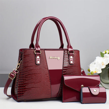 Large Capacity Crocodile Pattern Mother-Daughter Handbag Set Women's Shoulder Bag Fashionable PU Material Autumn Winter Bag PlatiNum