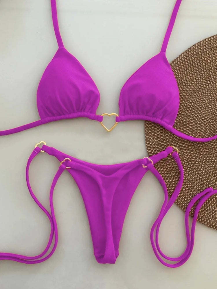 Nuovo costume da donna bikini bianco tinta unita costume da bagno alla moda con lacci a vita bassa set da due pezzi platinumshop
