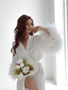 Abito lungo in seta Abito da boudoir bianco Abito da boudoir in seta Abito da sposa Kimono Abito da