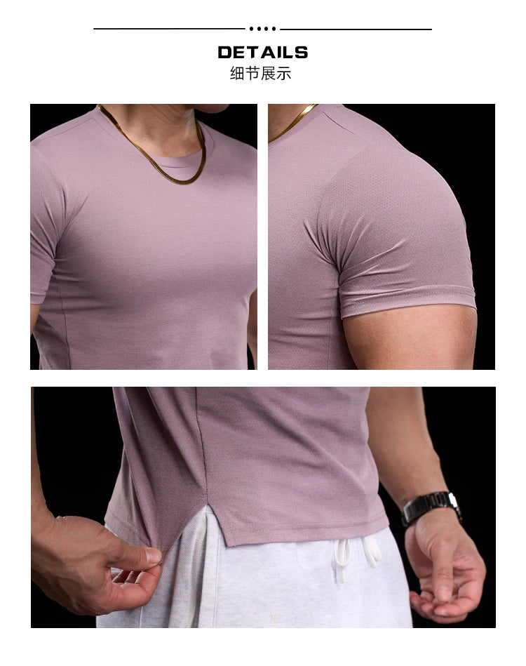 Abbigliamento da allenamento fitness da palestra da uomo T-shirt sportiva attillata a maniche corte
