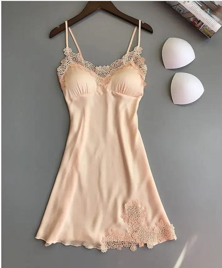 Abito da notte sexy in raso di seta da donna Camicie da notte senza maniche Camicia da notte con sco