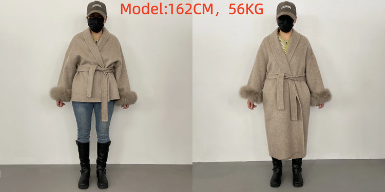 High End Double-sided Wool Strapping Real Wool Fur Coat Women's Removable Cuffs Fox Fur Temperament Cashmere Short Jacket