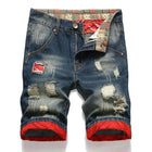 Pantaloncini di jeans da uomo lavati vintage della nuova estate Pantaloncini di jeans dritti maschili in difficoltà con toppe con foro strappato da strada alla moda casual