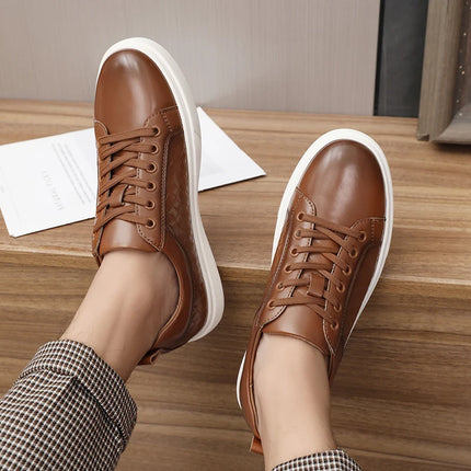 Casual men's leather shoes New comfortable and trendy styles Outdoor Fashion Party Daily leisure youth Black Board Shoes HOT -46