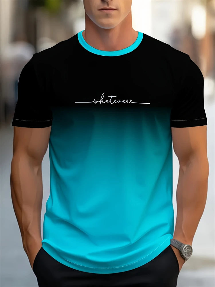 T-shirt stampata con motivo a lettera estiva da uomo T-shirt da uomo traspirante comoda semplice girocollo Sport all'aria aperta Top casual