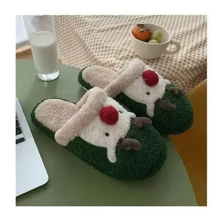 Winter Christmas Women Home Slippers Men Indoor Soft Non-slip Sandals Couples Warm Plush Flat Slides Adults Unisex Lovely Shoes