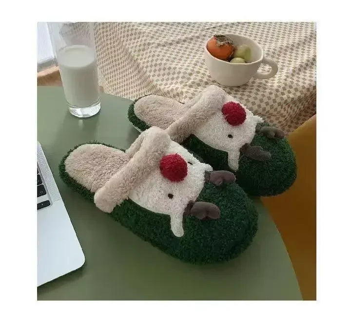 Winter Christmas Women Home Slippers Men Indoor Soft Non-slip Sandals Couples Warm Plush Flat Slides Adults Unisex Lovely Shoes