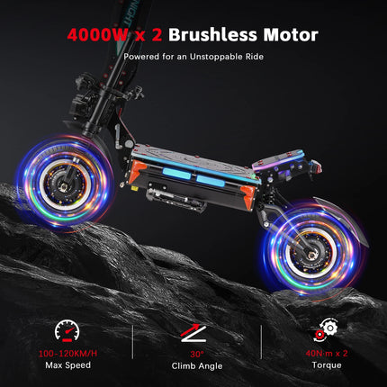 Halo Knight T107 Max Scooter elettrico 13 pollici Off Road Pneumatico 4000W * 2 Doppio motore 72V 50Ah Batteria E-Scooter per pendolarismo urbano