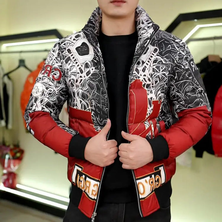 90% White Duck Down Men's Light Warm Print Down Jacket Stand-up Collar  Fashionable Versatile Autumn Winter coat