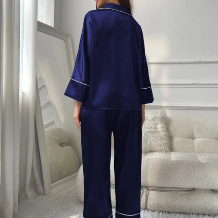 Pijama de mujer Conjunto de noche Conjunto de pijama de 2 piezas Pijama de satén de manga larga con pantalones Ropa de dormir para mujer