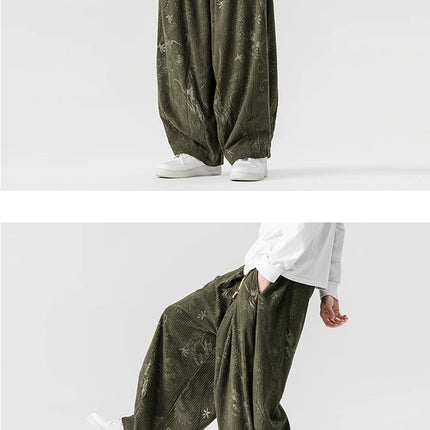Pantaloni a gamba larga in velluto a coste da uomo in stile giapponese pantaloni larghi casual da uomo spessi e caldi pantaloni a lanterna Hip Hop streetwear taglie forti 5XL