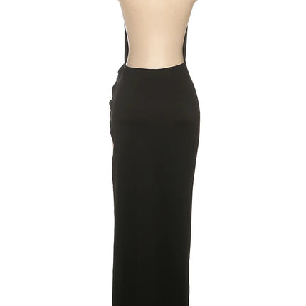 Nibber Criss Cross Collar Summer Dress Women Halter V-Neck Backless Side Slit Solid Sleeveless Slim Sexy Vacation Prom Party Dresses