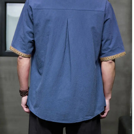 Camicie da Uomo Ricamate in Stile Cinese Retrò, Traspiranti in Lino, Comode, Casual Kung Fu, Abito Tang con Colletto Rialzato
