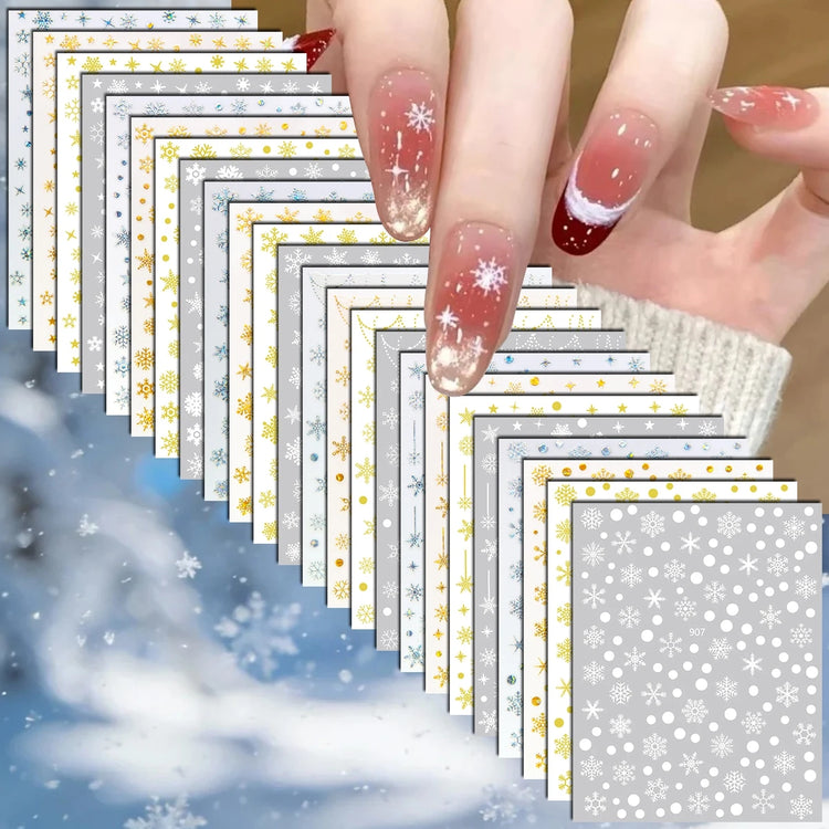 4 to 24 Sheets Xmas Snowflake Gold Silver Blue Holographic Self-Adhesive Winter Christmas Decor DIY Manicure Nail Art Stickers