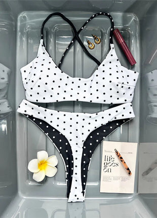 XS - L Nuovo Bikini Micro Thong a Pois da Donna, Costume da Bagno Due Pezzi, Set Bikini V7854 PlatiNum