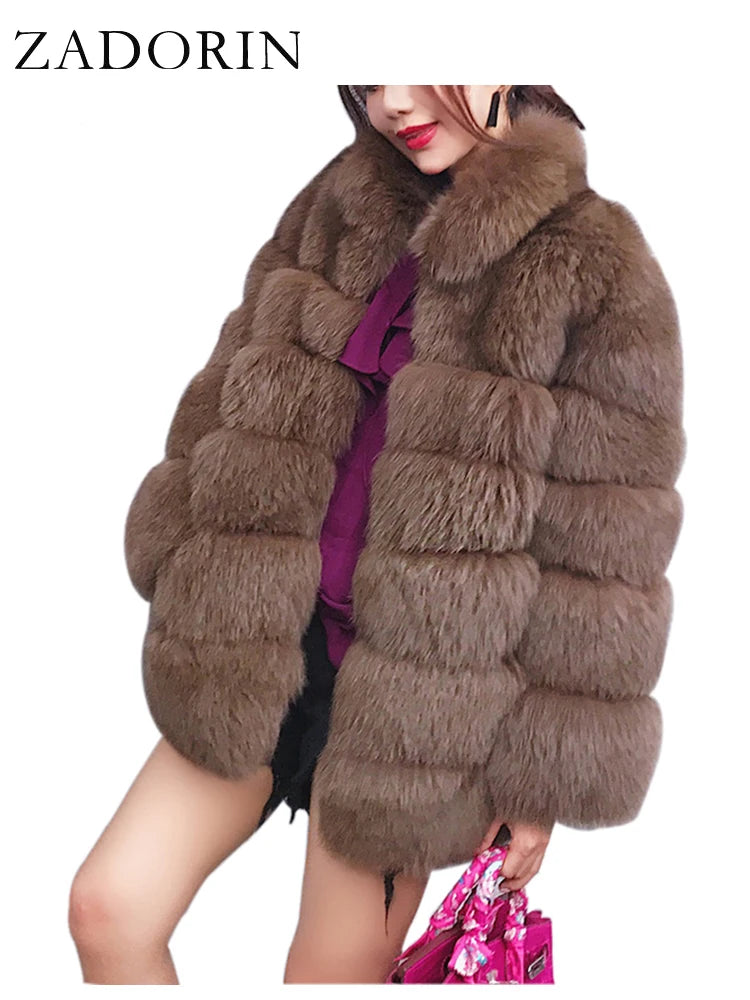ZADORIN Winter Outerwears Furry Faux Fur Coat Women Stand Collar Long Sleeve Fake Fur Jacket Fur Coats fourrure abrigos mujer