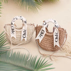 Beige + letter ribbon + lining + shoulder strap