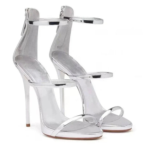 2025 New Luxury Womens Shoes Summer Sexy Stiletto High Heel Pumps Fashion High-quality Banquet Zipper Strap High Sandals Zapatos PlatiNum